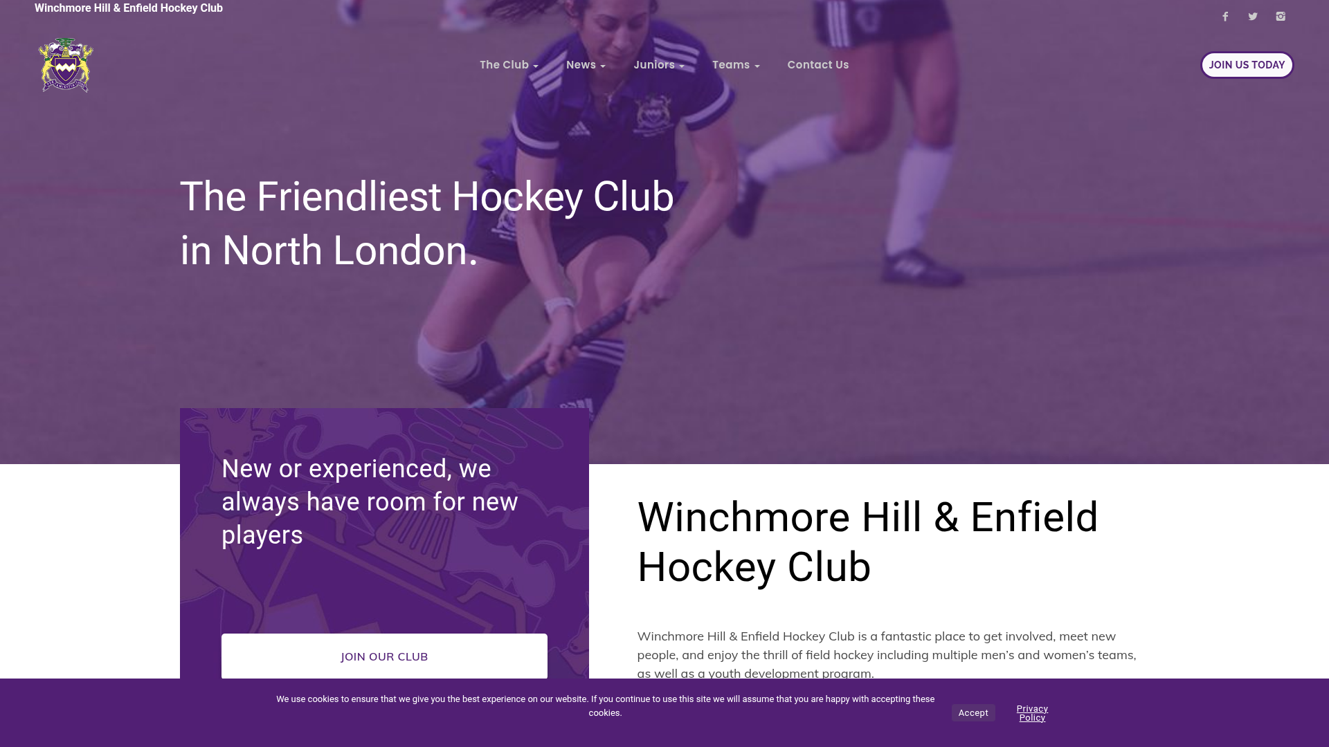 WHE Hockey website — desktop view of the homepage